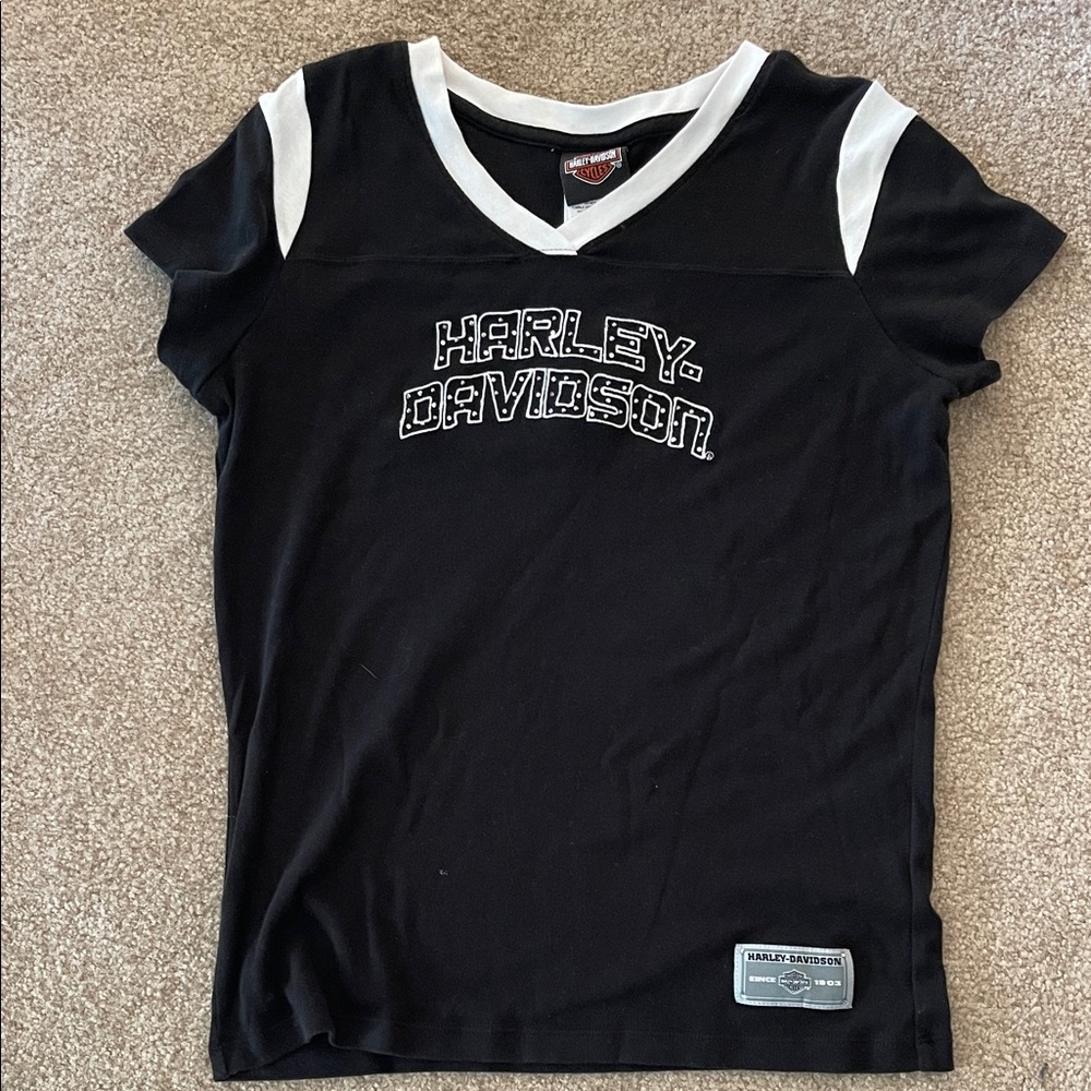 Harley-Davidson ladies Black and White V-Neck Tee